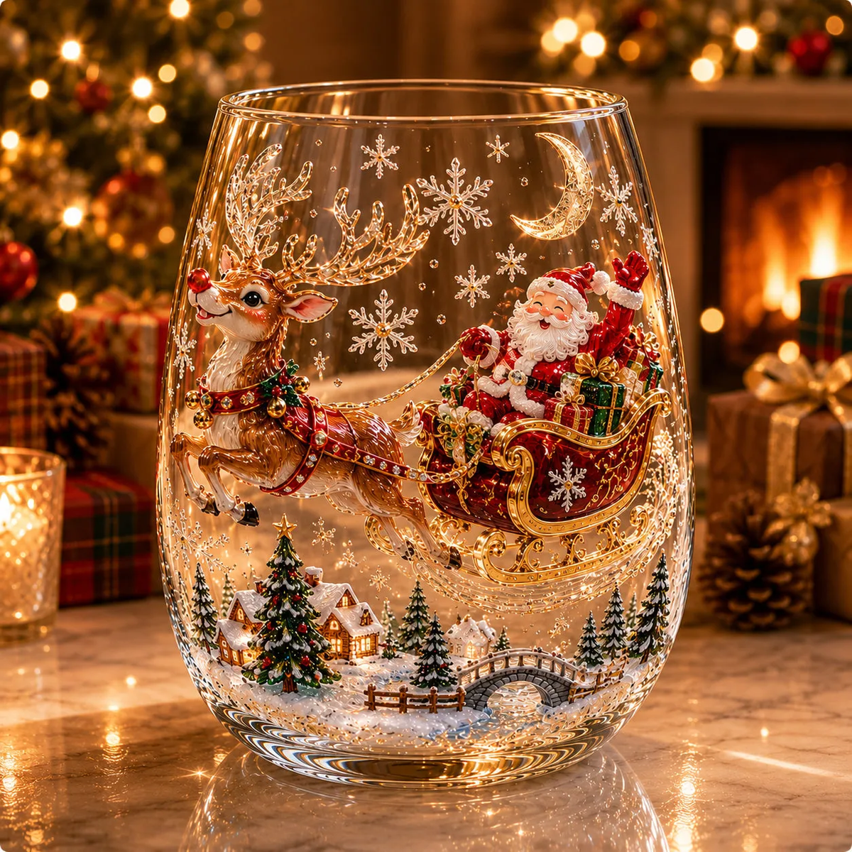 🎅 Colección de vasos navideños mágicos: Papá Noel, reno, muñeco de nieve y árbol de Navidad