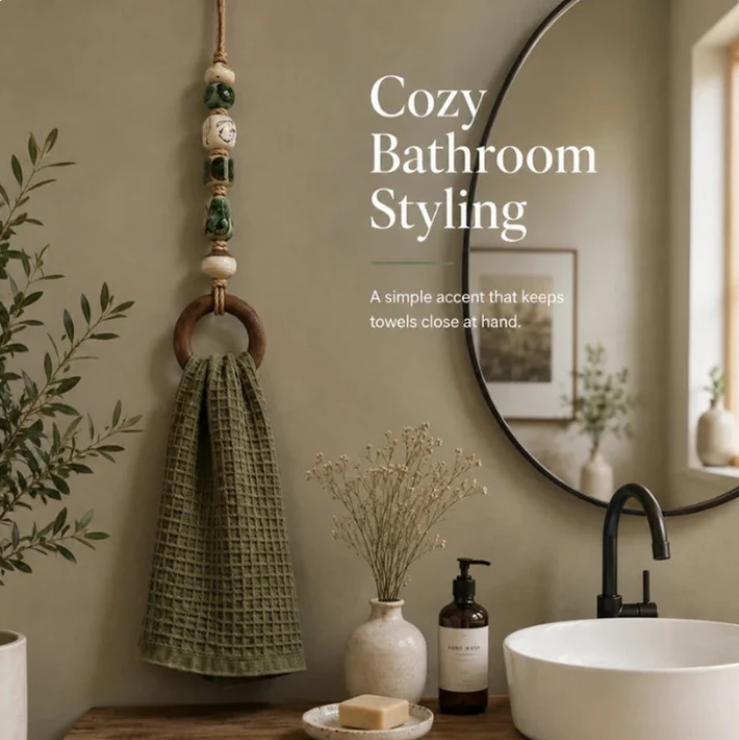 Decorative Beaded Towel Hanger with Wooden Ring