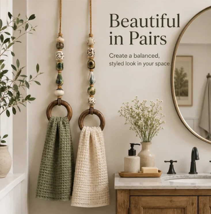 Decorative Beaded Towel Hanger with Wooden Ring