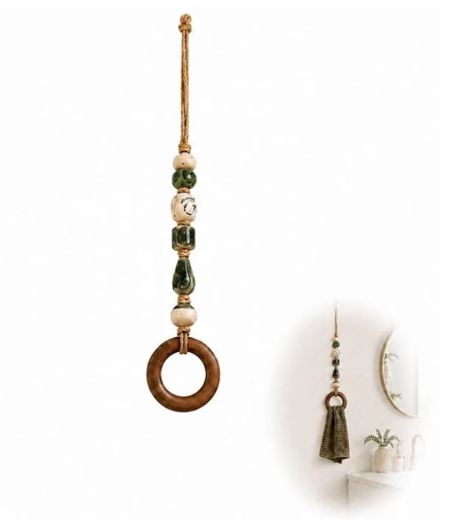 Decorative Beaded Towel Hanger with Wooden Ring