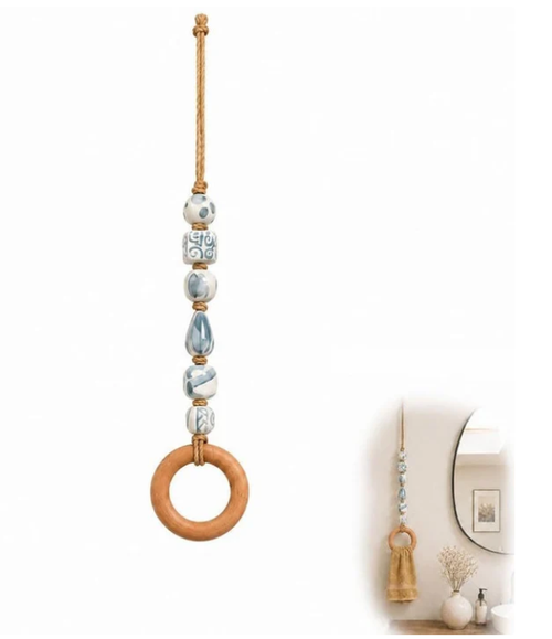 Decorative Beaded Towel Hanger with Wooden Ring