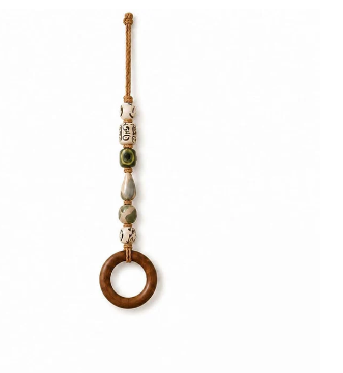 Decorative Beaded Towel Hanger with Wooden Ring