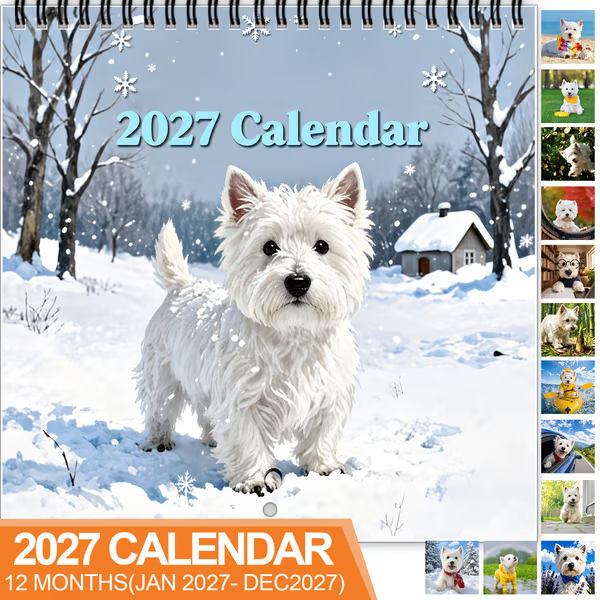 🐶 Calendario 2027 de West Highland White Terrier – 12 meses de encantadores retratos caninos y momentos felices