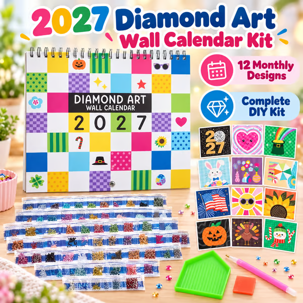⏳ Último día 49 % de descuento – 💎 Kit de calendario de pared de arte con diamantes 2027 | 12 diseños mensuales + herramientas completas para gemas ✨