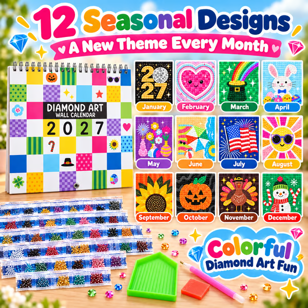 ⏳ Last Day 49% OFF – 💎 2027 Diamond Art Wall Calendar Kit | 12 Monthly Designs + Complete Gem Tools ✨