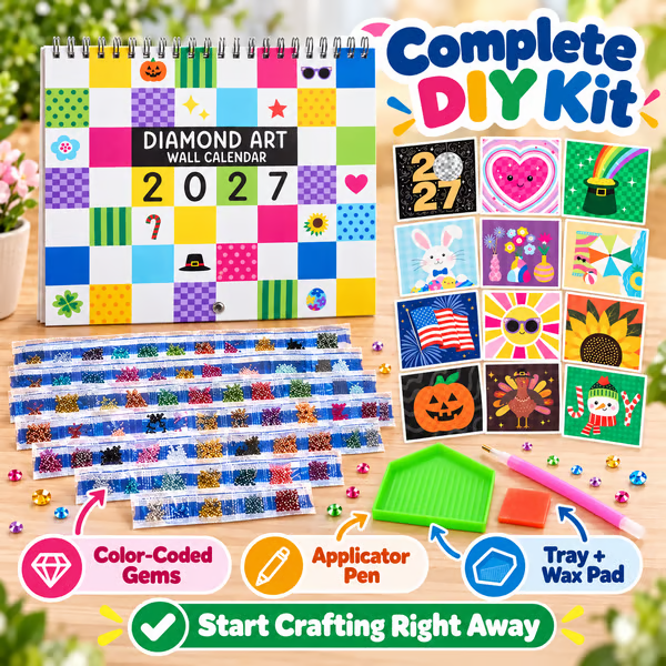 ⏳ Last Day 49% OFF – 💎 2027 Diamond Art Wall Calendar Kit | 12 Monthly Designs + Complete Gem Tools ✨