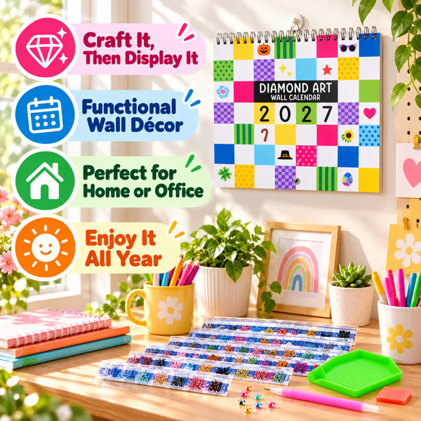 ⏳ Último día 49 % de descuento – 💎 Kit de calendario de pared de arte con diamantes 2027 | 12 diseños mensuales + herramientas completas para gemas ✨