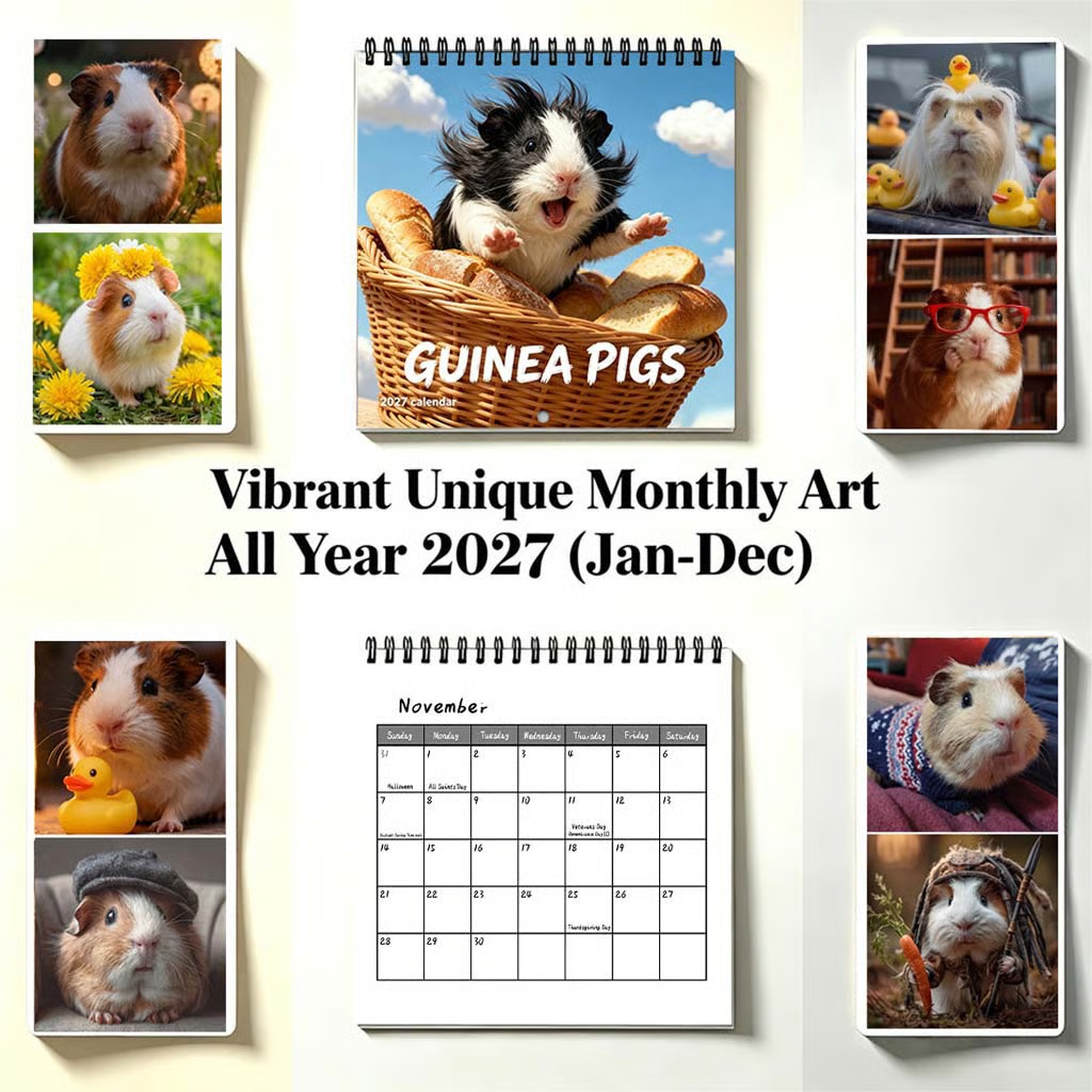 🏆 Last Day Special Price ! Each🗓️Buy 2 Get 1 Free✨🔥2027 Funny Adorable Guinea Pig Wall Calendar