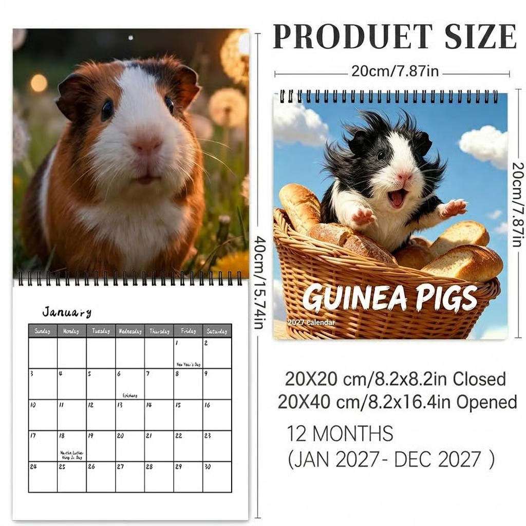 🏆 Last Day Special Price ! Each🗓️Buy 2 Get 1 Free✨🔥2027 Funny Adorable Guinea Pig Wall Calendar