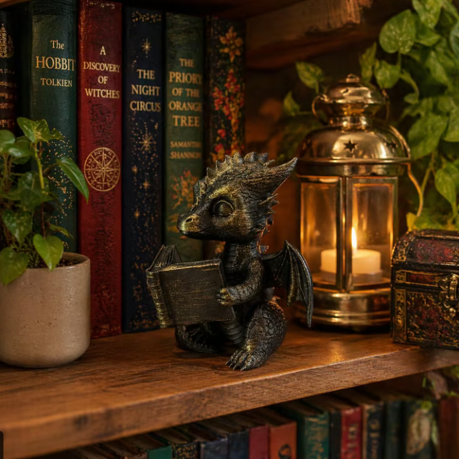 📚🐉 Reading Dragon Bookshelf Decor