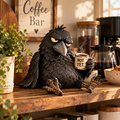 🐦‍⬛☕ "Grumpy Coffee" Raven Figurine – Witty Morning Decor: "Not Yet" 😂