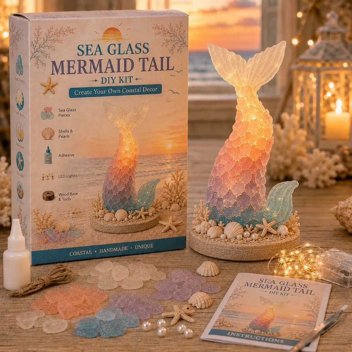 🎁🌊 Sea Glass Ocean Glow DIY Kit – Create Your Own Light-Up Coastal Keepsake ✨