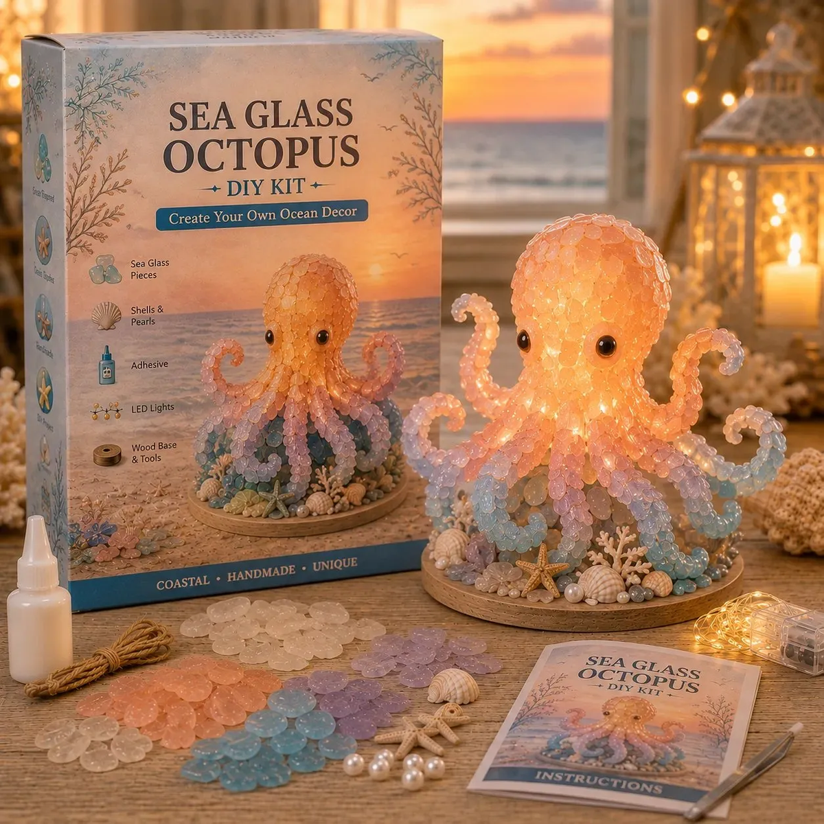 🎁🌊 Sea Glass Ocean Glow DIY Kit – Create Your Own Light-Up Coastal Keepsake ✨